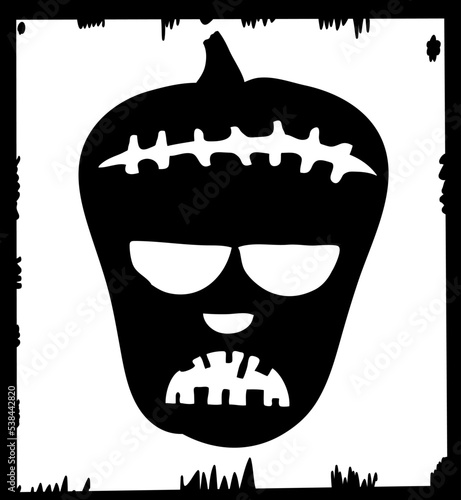 Halloween pumpkin on black and white background sticker. Vector illustration.