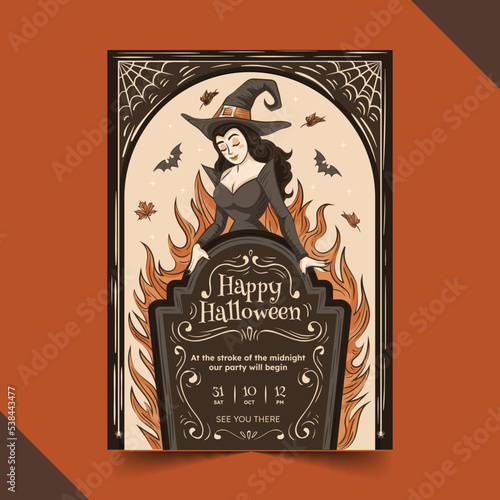 hand drawn halloween vertical poster template vector design illustration