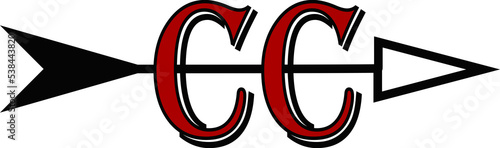 Cross country running team logo CC in red with black arrow and transparent background