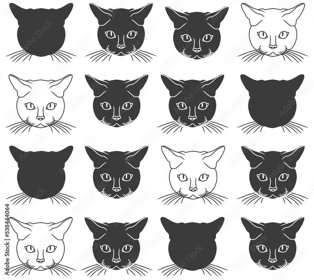 Fototapeta premium black cat heads silhouette pattern tile