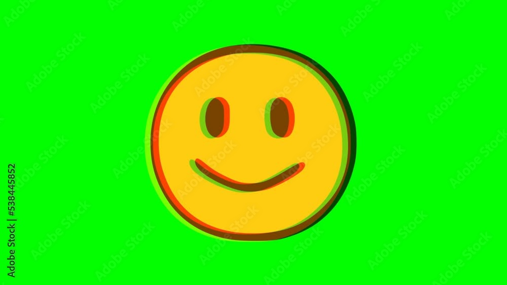 Happy face emoticon glitch effect on green background. Funny character. Emoji motion graphics. Happy face emoticon glitch effect on green background. Funny character. Emoji motion graphics.
