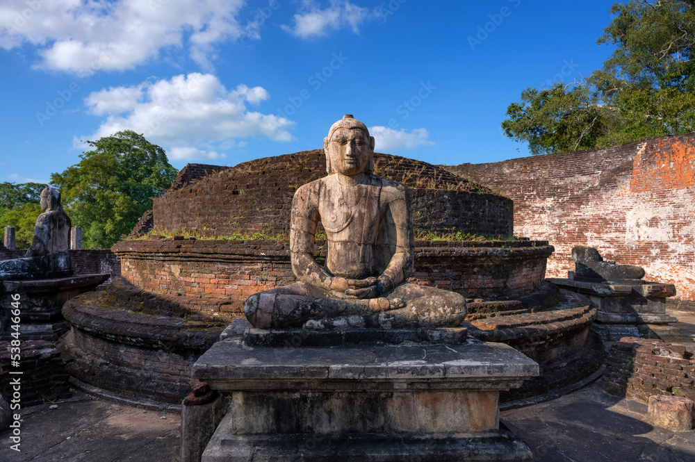 Buddha images in Vatadage temple in ruins of Polonnaruwa in Sri Lanka