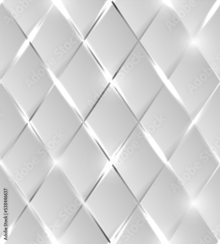 Seamless illustration of shiny silver background with 3d effect and glossy elements with flares 
