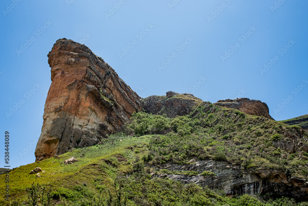The Brandwag Buttress (Sentinel), a towering sandstone outcrop, in the Golden Gate Highlands National Park. This is the most iconic landmark in the park, which is close to Clarens in South Africa