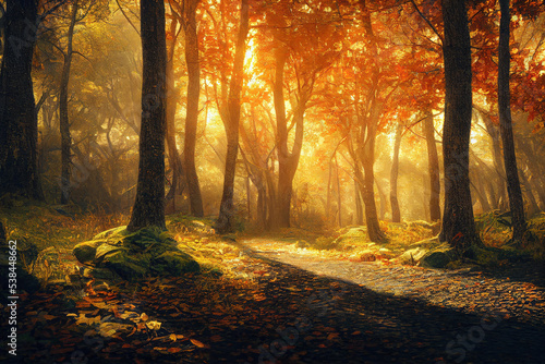 Autumn forest landscape, art illustration © vvalentine