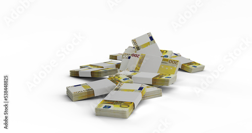 3D Illustration of two hundred euro stacked on a white background