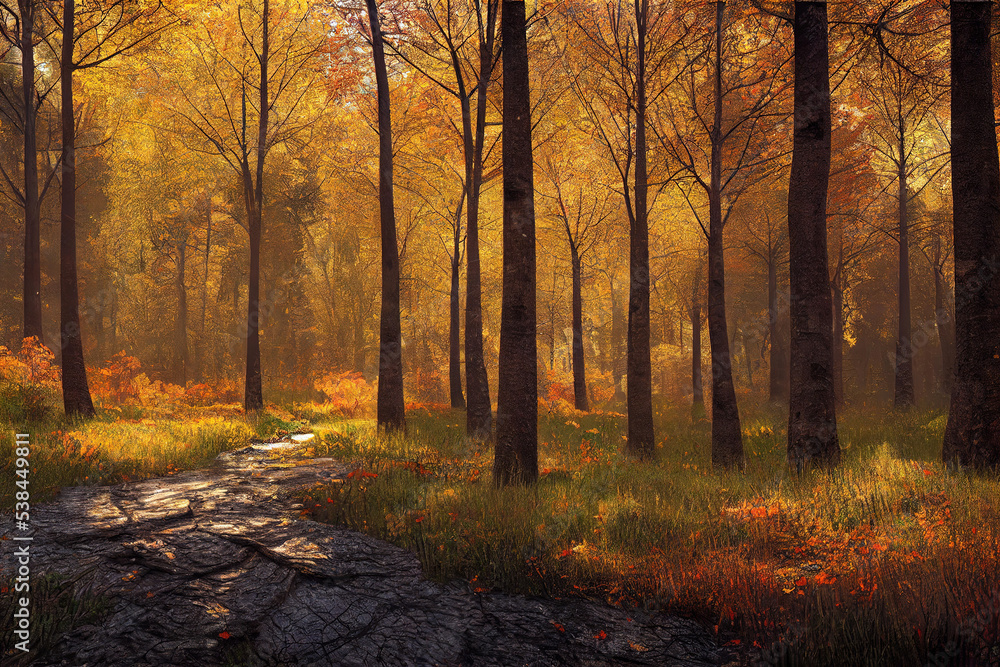 Obraz premium Autumn forest landscape, art illustration
