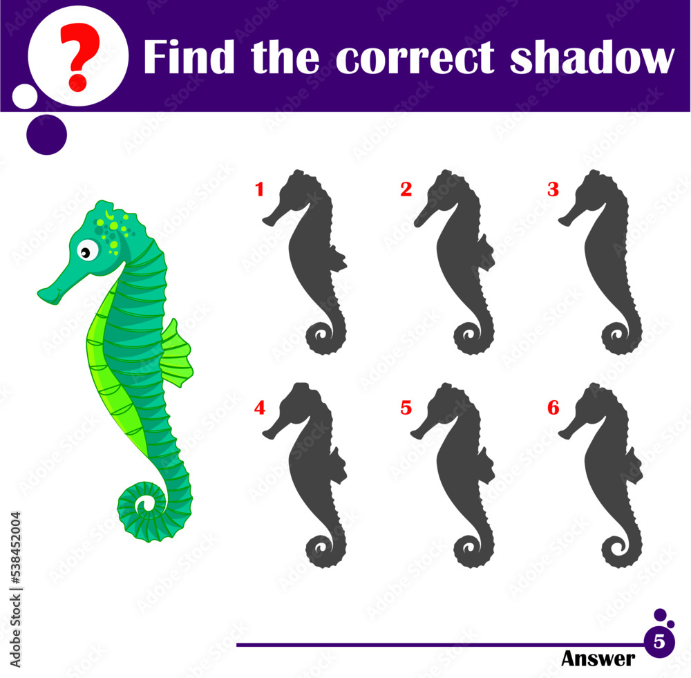 custom made wallpaper toronto digitalEducational game for children. Find the correct shadow. Cute sea horse