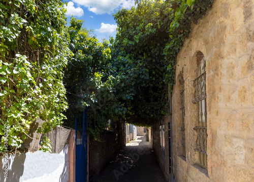 Israel, Jerusalem old narrow streets of Nahlaot historic neighborhood with many small synagogues.