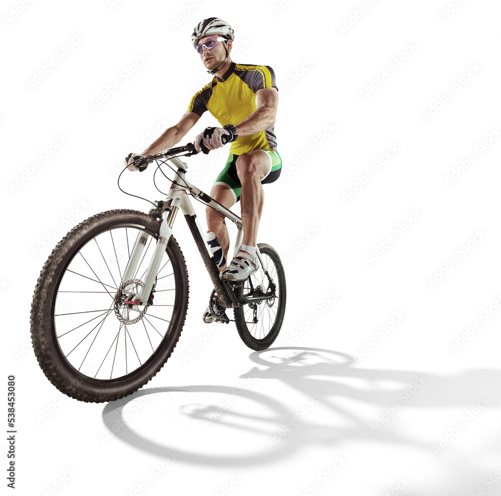 Athlete cyclists in silhouettes on trqansperent background. Mountain bike cyclist. - obrazy, fototapety, plakaty 
