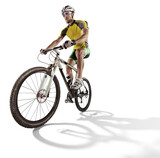 Athlete cyclists in silhouettes on transparent background. Mountain bike cyclist.