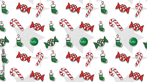 This pattern includes three to four different Christmas elements. design in a flat style. This pattern can be used for wrapping paper, gift box paper, and background