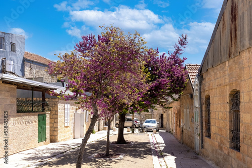 Israel, Jerusalem old narrow streets of Nahlaot historic neighborhood with many small synagogues. photo