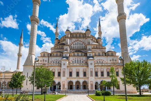 Sabanci Central Mosque architecture in Adana, Turkey.  The mosque is the second largest mosque in Turkey and the landmark in the city of Adana photo