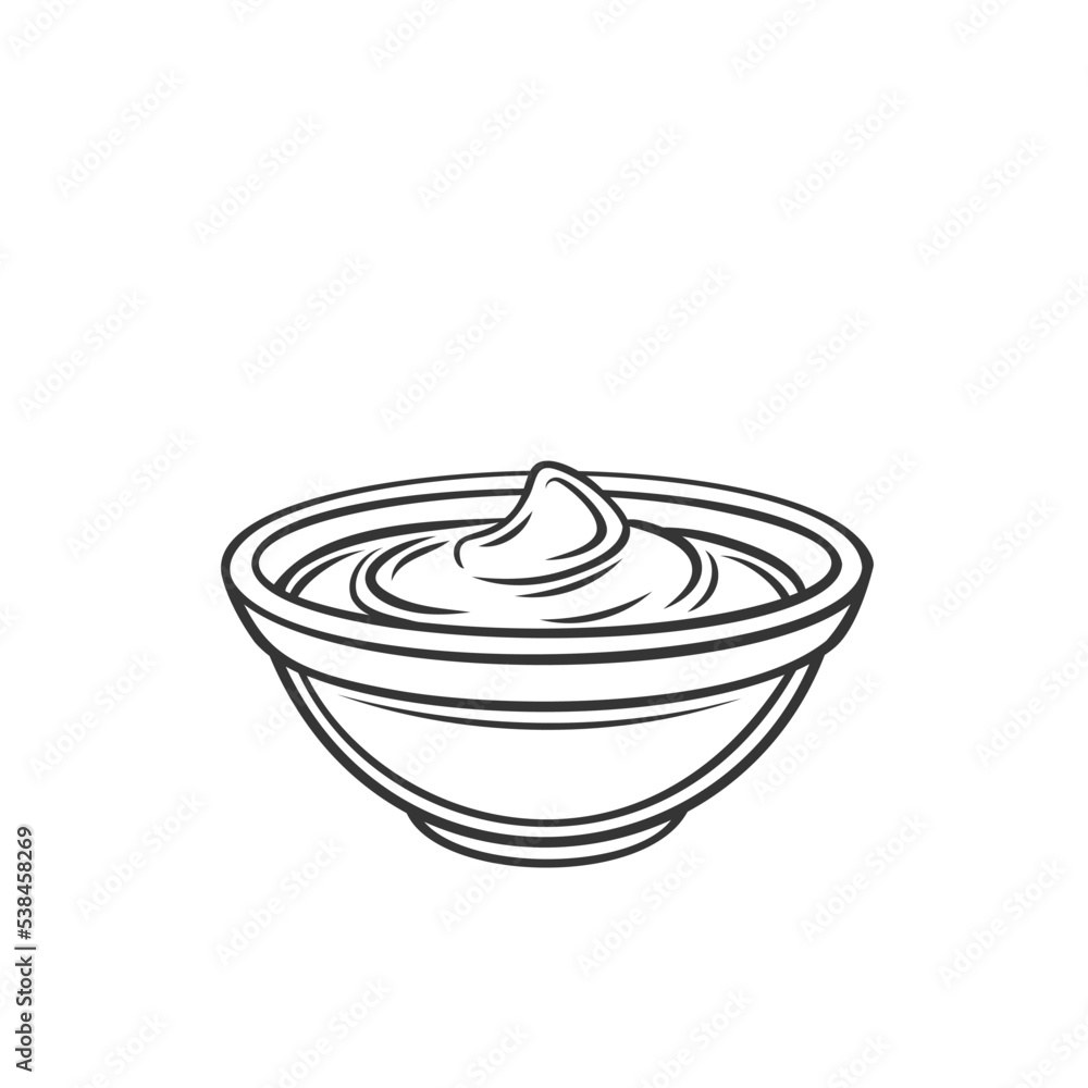 Sauce bowl outline icon vector illustration. Line hand drawing BBQ