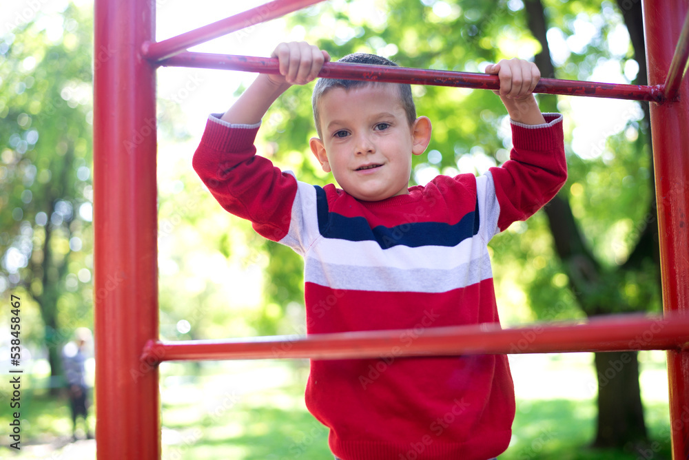 Portrait of a little boy on the playground in the park Portrait of a little boy on the playground in the park