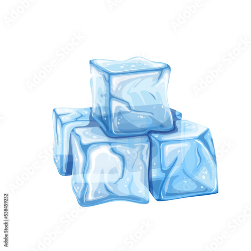 Pile of ice cubes vector illustration. Cartoon isolated blue blocks of clean iced frozen water freezing food and drink, frost solid crystal pieces of square shape lying in stack to cool liquid