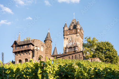 Burg Cochem an der Mosel, Wein, Weinberge mit Schloss,  photo