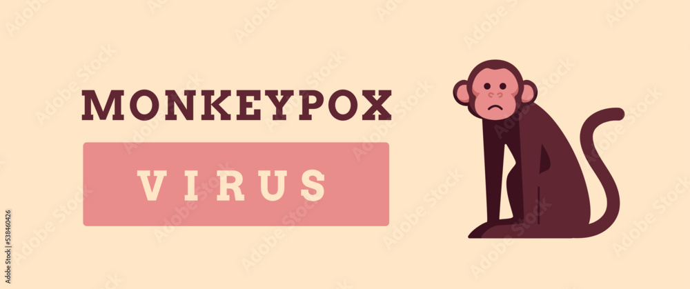 Monkeypox virus banner. Vector flat illustration banner with sad monkey Monkeypox virus banner. Vector flat illustration banner with sad monkey