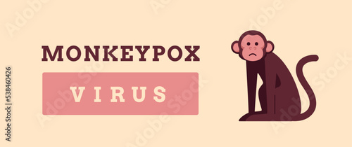 Monkeypox virus banner. Vector flat illustration banner with sad monkey