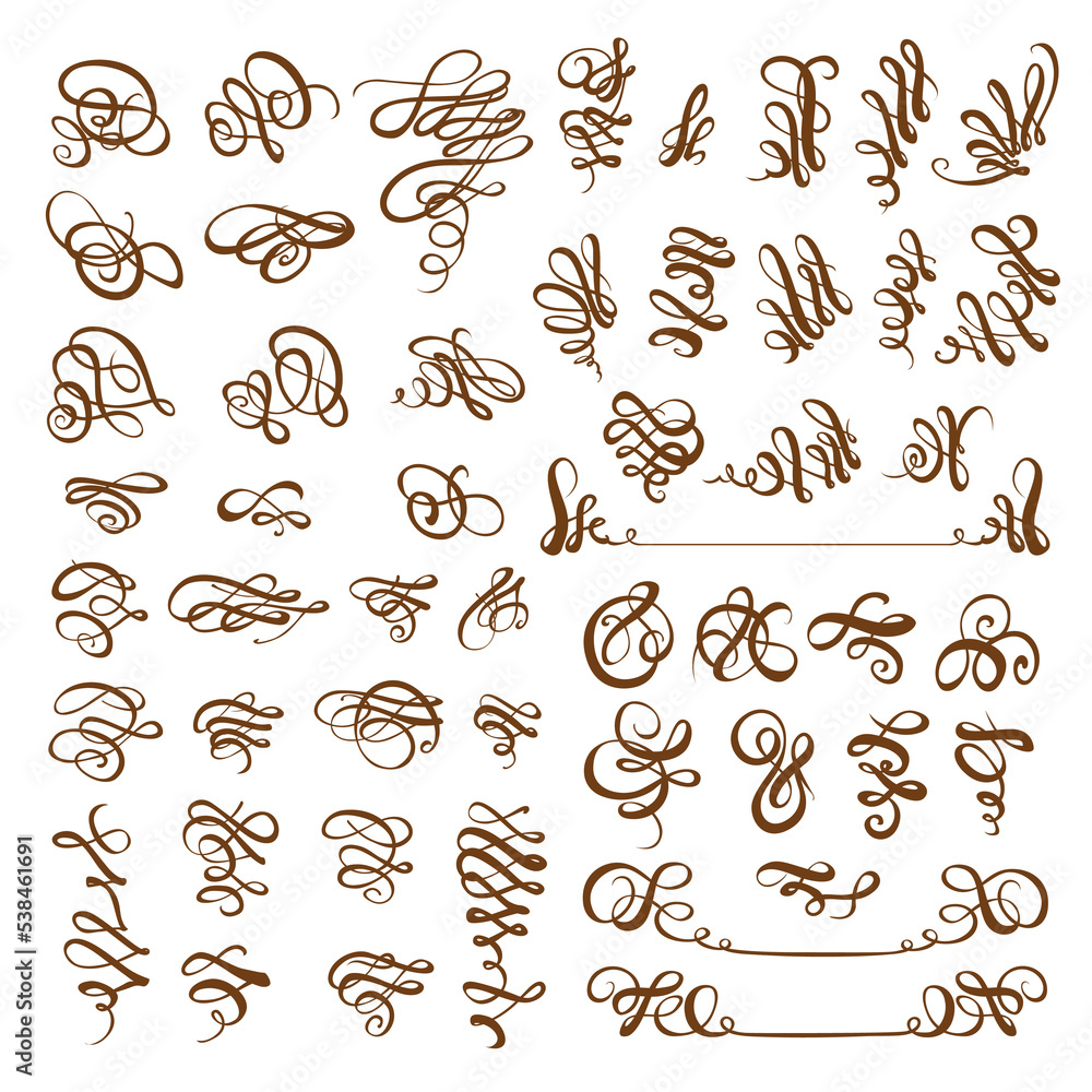 Calligraphic elements for design on a white background very big set Calligraphic elements for design on a white background very big set