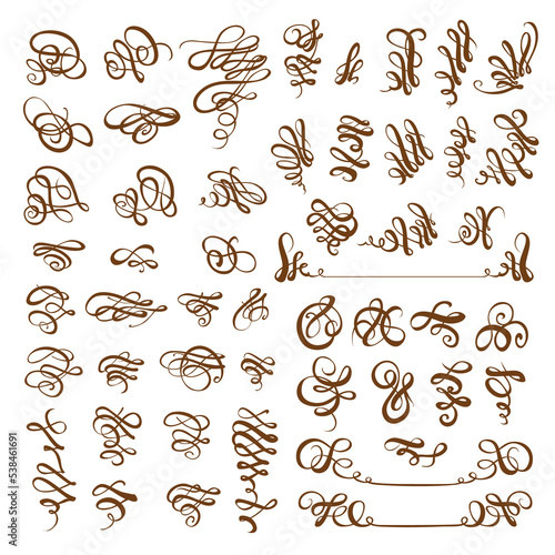 Calligraphic elements for design on a white background very big set © Azuzl