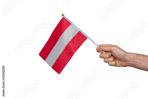 Billede på lærred Man is holding Austria flag in hand.