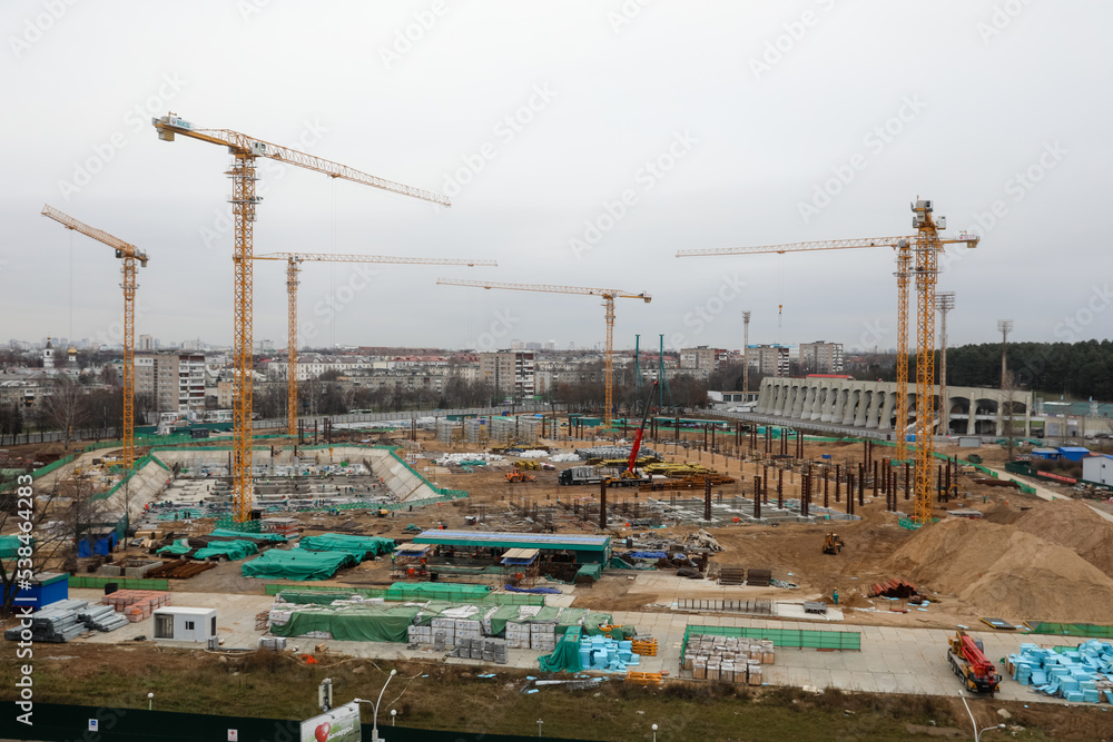 MINSK, BELARUS - 9 SEPTEMBER, 2022: stadium construction