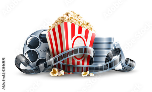 Fotografie, Tablou Movie film reel and popcorn PNG illustration