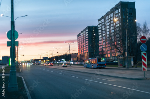 City street at sunset
