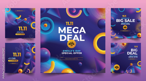 gradient 11 11 shopping day banners collection vector design illustration