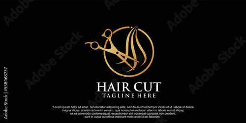 Luxury hair salon logo design premium vector