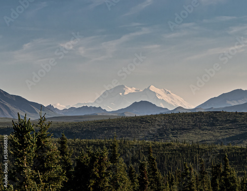 Mount Denali in full rare blue sky.