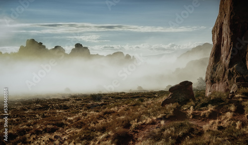 Arches National Park rare morning fog