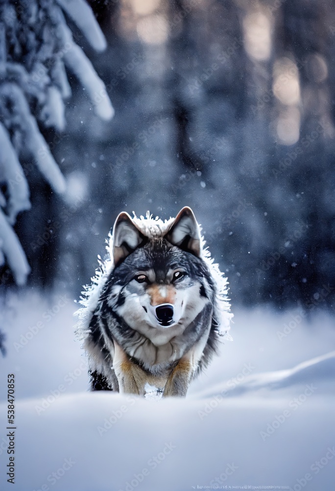 Wolf 3D rendered Computer generated image with a snowy winter scene new for Winter 2023. Windy snowstorm and frosty blizzard keeps this cute animal chilly Wolf 3D rendered Computer generated image with a snowy winter scene new for Winter 2023. Windy snowstorm and frosty blizzard keeps this cute animal chilly
