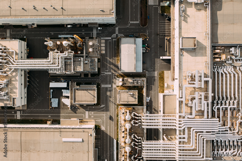 Aerial view of the distribution center, drone photography of the industrial logistic zone. Aerial view of the distribution center, drone photography of the industrial logistic zone.
