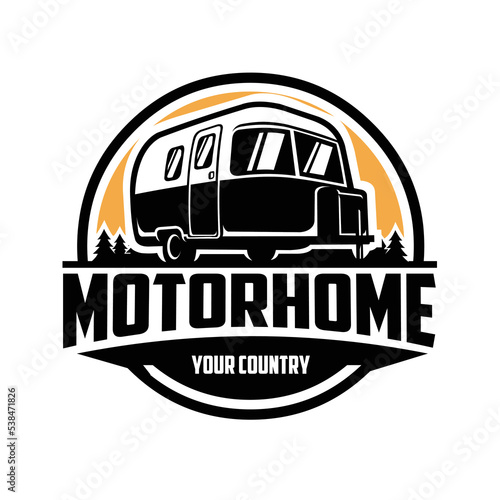 Motorhome caravan adventure trailer logo emblem vector isolated
