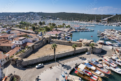 Sigacik Marina in the Cittaslow City Seferihisar Drone Shot, Izmir Turkey photo