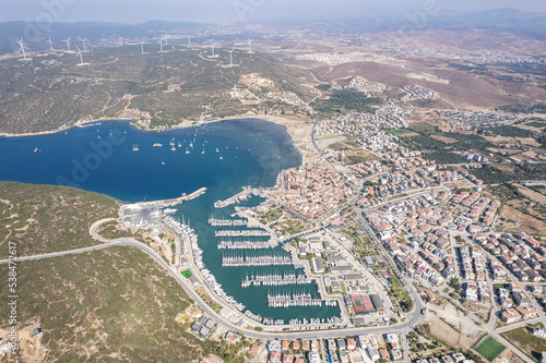 Sigacik Marina in the Cittaslow City Seferihisar Drone Shot, Izmir Turkey photo