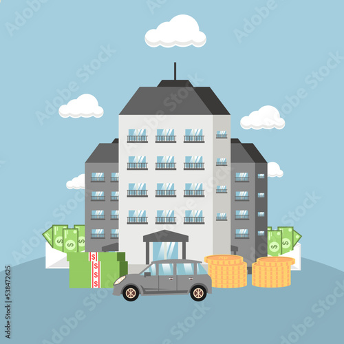 illustration wealth asset house car and money