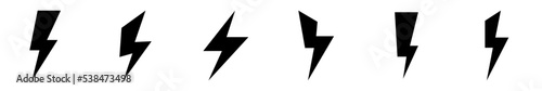 Conjunto de iconos de rayo. Relámpago, trueno, electricidad. Ilustración vectorial
