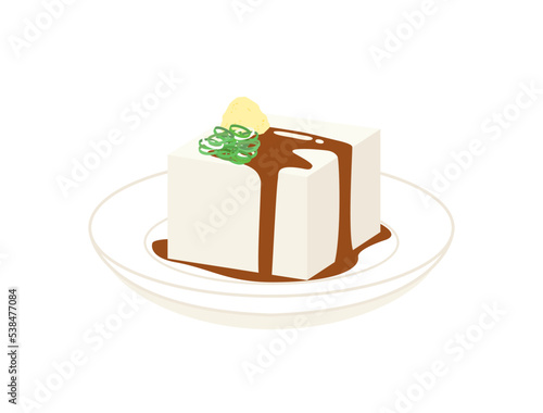 薬味をのせ醤油をかけた豆腐のイラスト