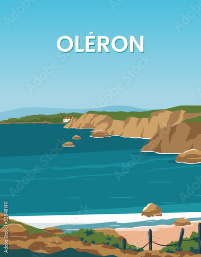 Landscape Coast island Oleron in France. Vector illustration with minimalist style suitable for poster, postcard, art print. photo