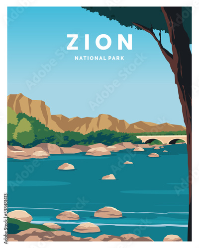 Landscape Zion National Park. travel to Utah. vector illustration with minimalist style.