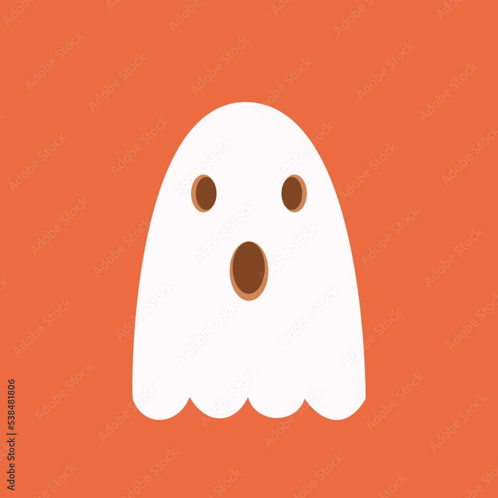 Fototapeta premium halloween ghost in flat design with orange background