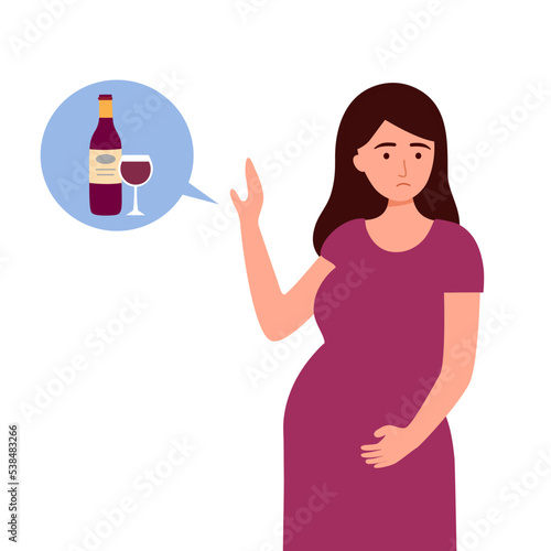 No alcohol during pregnancy. Pregnant woman stop drinking wine for good health.