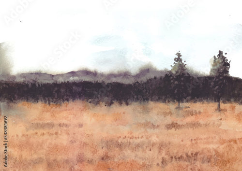Beautiful savannah nature landscape in watercolor painting