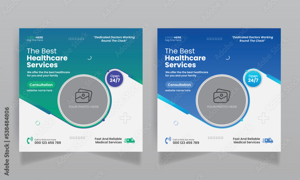 Medical healthcare social media post design and web banner template
