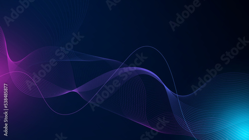 Vector wave lines flowing dynamic colorful blue pink isolated on black background for concept of AI technology, digital, communication, science, music