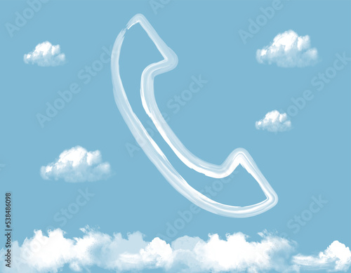 青空に浮かぶ雲形の受話器・電話と雲